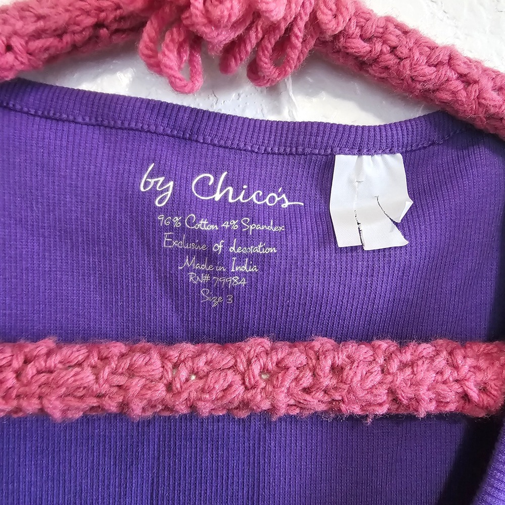 Chico's Purple Beaded V-Neck Ribbed Tank Top Sleeveless Blouse Size 3 XL - Picture 2 of 5